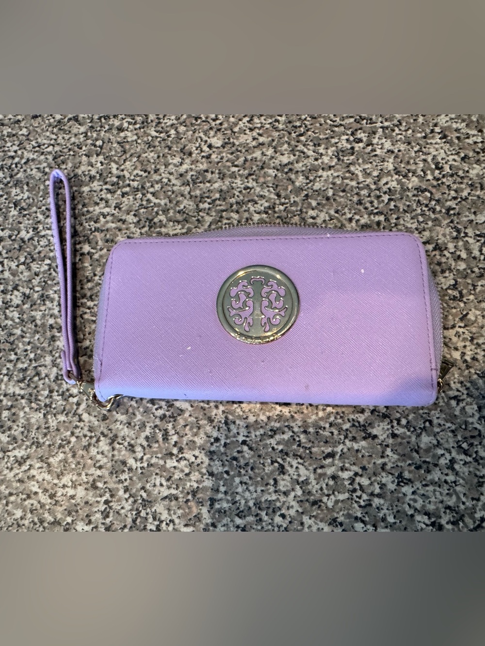 Lilac Zip-Around Wristlet Card Holder with Medallion Accent